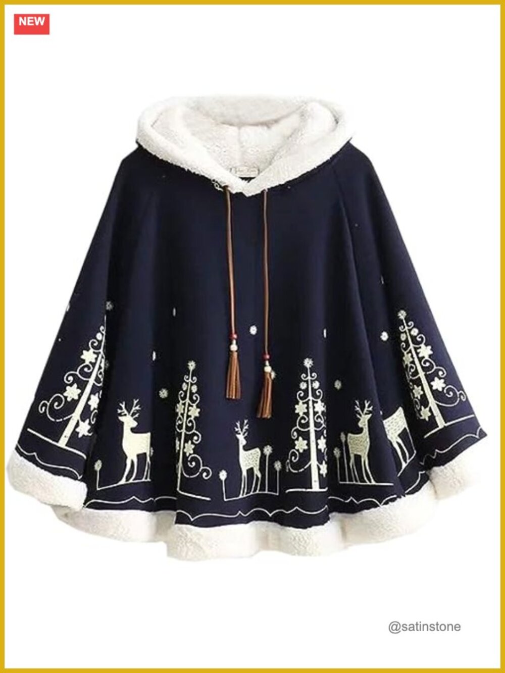 Fleece Lined Hooded Cape Poncho Cloak Coat Animal Print Pullover